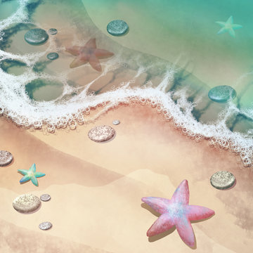 Illustration of a beautiful seashore covered in sand 