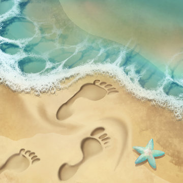 Illustration of a beautiful seashore covered in sand 
