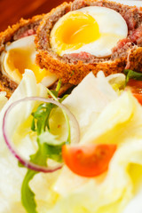 English food, Scotch eggs served with lettuce
