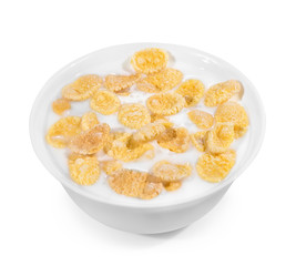 cornflakes with yoghurt in bowl