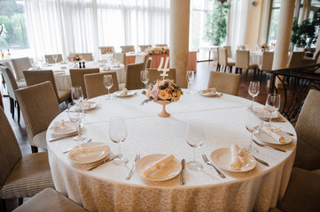 Wedding decorations. Decoration on the table. Flower composition.