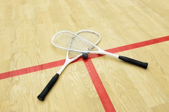 squash rackets and ball 