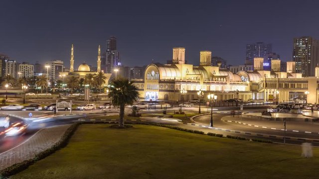 Night Time lapse of Sharjah Central Gold Souq