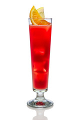 Orange raspberry cocktail in sling glass