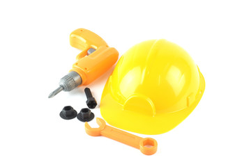 screwdriver,wrench,helmet  isolated , white background