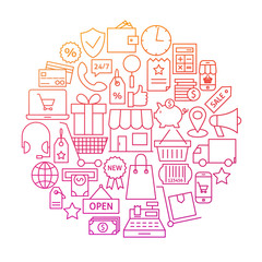Shopping Line Icon Circle Design