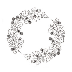 Wreath with leaves and berries of raspberries