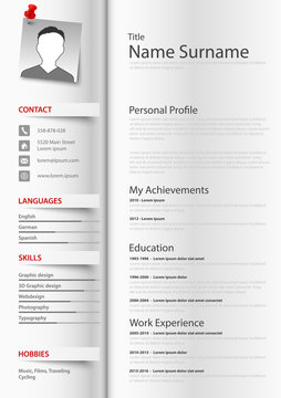 Professional resume cv as a book with tabs