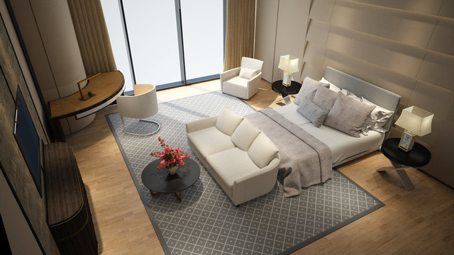 Modernes Hotelzimmer mit Doppelbett