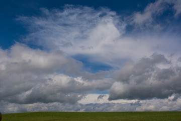 Fototapeta na wymiar Wolkenhimmel über Wiesenstreifen