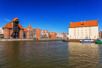 Historic port crane at Motlawa river in Gdansk, Poland