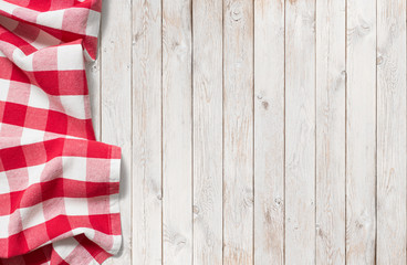 Obraz premium red picnic cloth on white wood table