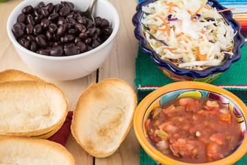 Ingredients for taco boats with black beans and vegetables.