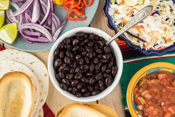 Ingredients for taco boats with black beans and vegetables.