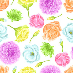 Seamless pattern with decorative delicate flowers. Easy to use for backdrop, textile, wrapping paper, wallpaper