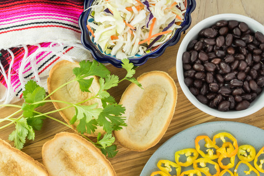 Ingredients for taco boats with black beans and vegetables.