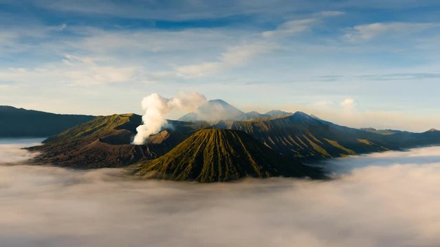 4K Timelapse of Bromo volcano at sunrise, East Java, Indonesia