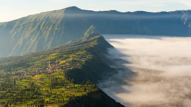 4K Timelapse of Bromo volcano at sunrise, East Java, Indonesia