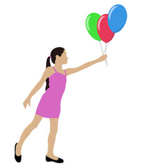 Young girl holding balloons. Colored silhouette