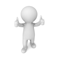 3d man showing two thumbs up isolated on white background with shadow . 3D rendering.
