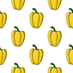 Yellow bell pepper. Seamless pattern. Hand drawn sketch