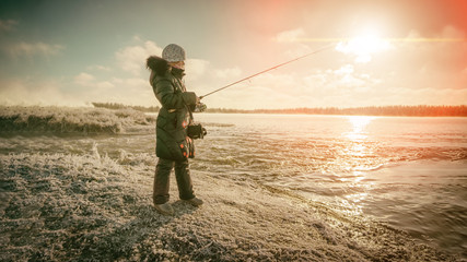 Girl on winter fishing.