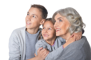 Happy grandmother with her grandchildren