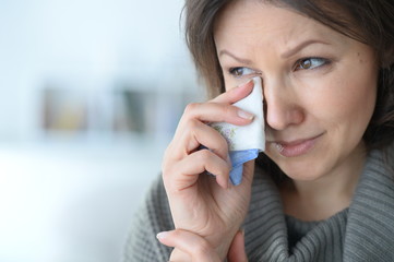 Crying young woman close-up