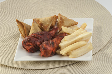 Samosa & Chicken tikka with french fries