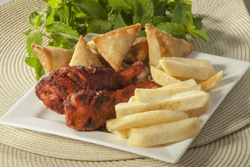 Samosa & Chicken tikka with french fries