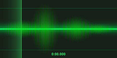 Sound waves oscillating glow light, player tracks interface. Abstract technology background - Vector