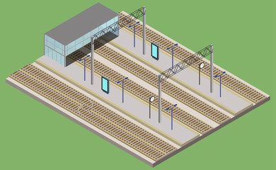 Isometric  railway station, urban infrastructure