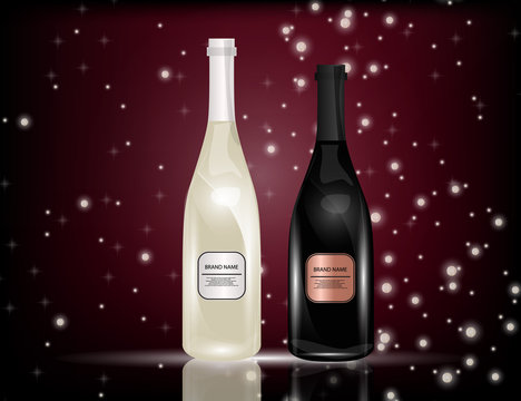 White and Red Wine Bottles on the Sparkling Background for Your Design.