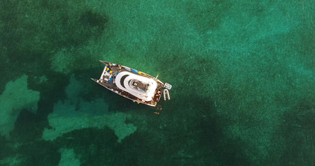 Top View of Catamaran on a Coral Reef in Bahamas	