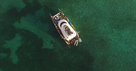 Top View of Catamaran on a Coral Reef in Bahamas	