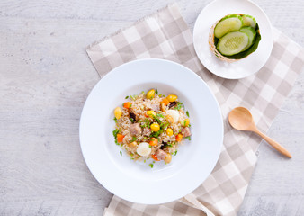 Vegetarian food, colorful fired rice, Vegan food