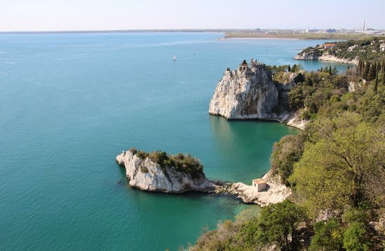 The ruins of the Old Duino Castle in the Gulf of Trieste. It dates back to the 11th century.  Northeastern Italy, Europe.

