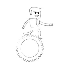 blurred silhouette image cartoon business man riding a gear vector illustration