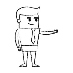 blurred silhouette image full body cartoon business man extended hand vector illustration