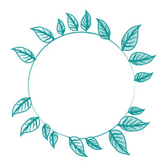 Fototapeta na wymiar blue silhouette image decorative crown of leaves in circular shape vector illustration