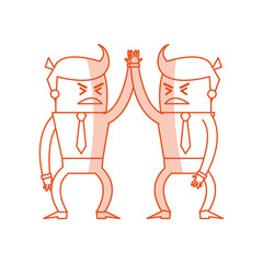 red silhouette image cartoon business men in discussion vector illustration