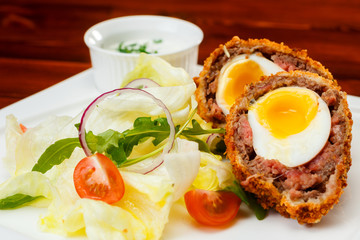 English food, Scotch eggs served with lettuce