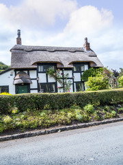 Fototapeta na wymiar Black and White Thatched Cottage in the Cheshire Countryside near Alderley Edge England. 