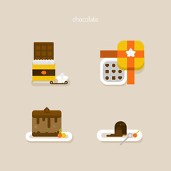 Set of icons of chocolate desserts.Vector flat illustration