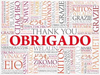 Obrigado (Thank You in Portuguese) Word Cloud background, all languages, multilingual for education or thanksgiving day