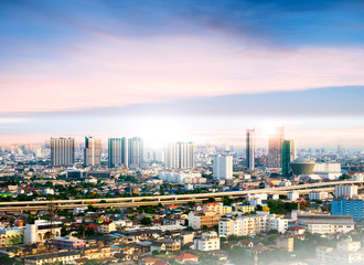 Fototapeta premium Bangkok Cityscape, High building at sunset, city life