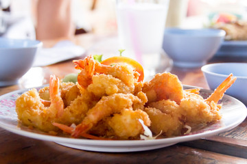 Fried Prawn Balls on a Wooden Table