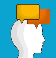 head with speech bubble icon over blue background. colorful design. vector illustration