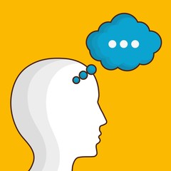 head with speech bubble icon over yellow background. colorful design. vector illustration