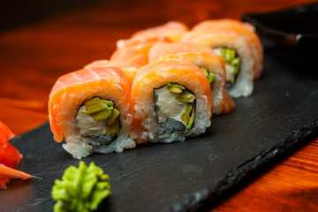 Salmon sushi rolls